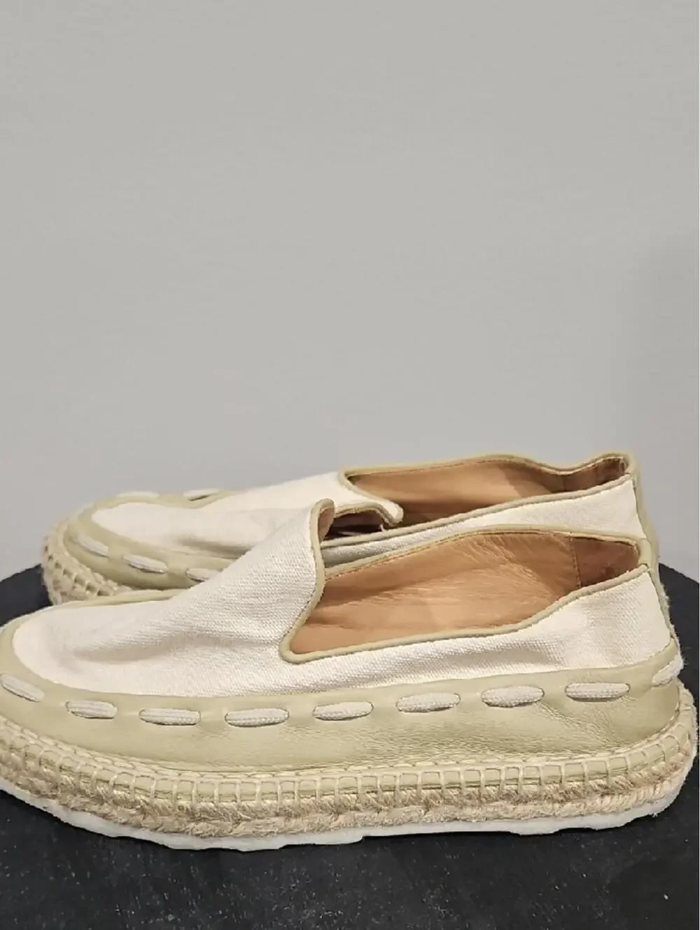 Bottega Veneta Cream and White Espadrille Slip-On Shoes